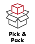 Two boxes, one sitting on top of the other, with the text "Pick & Pack" written on them. This image represents the pick and pack process in fulfilment.
